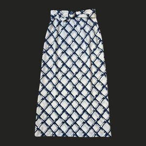 70s Vintage Highwaisted Maxi Skirt Polyester Bamboo Grid Pattern David Smith.
